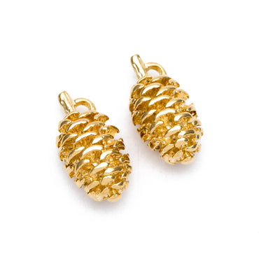 10pcs Gold Pine Cone 3D Charms 19x9mm, Real Gold plated Brass, Lead Nickel Free (GB-4589-G)