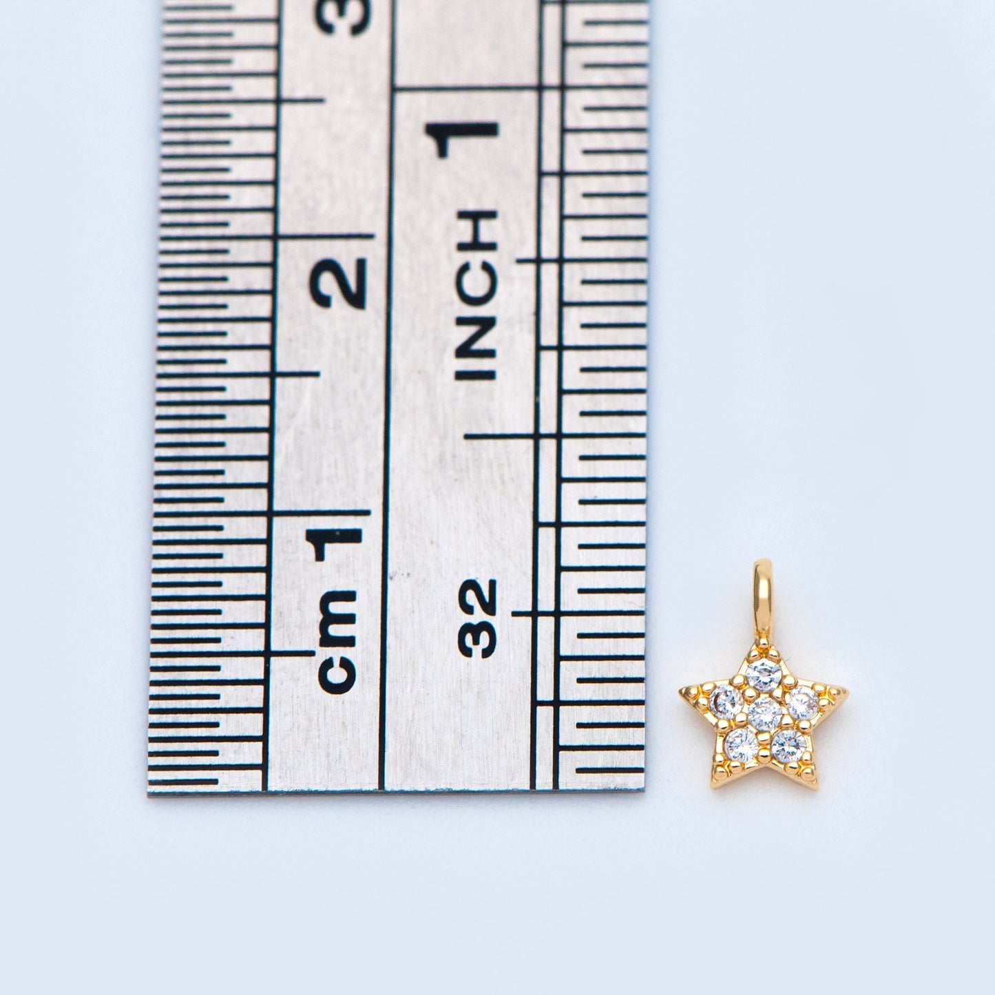 10pcs CZ Pave Gold Star Charm Pendants 8x6mm, Real Gold plated Brass, Color Not Easily Tarnish (GB-162-C)