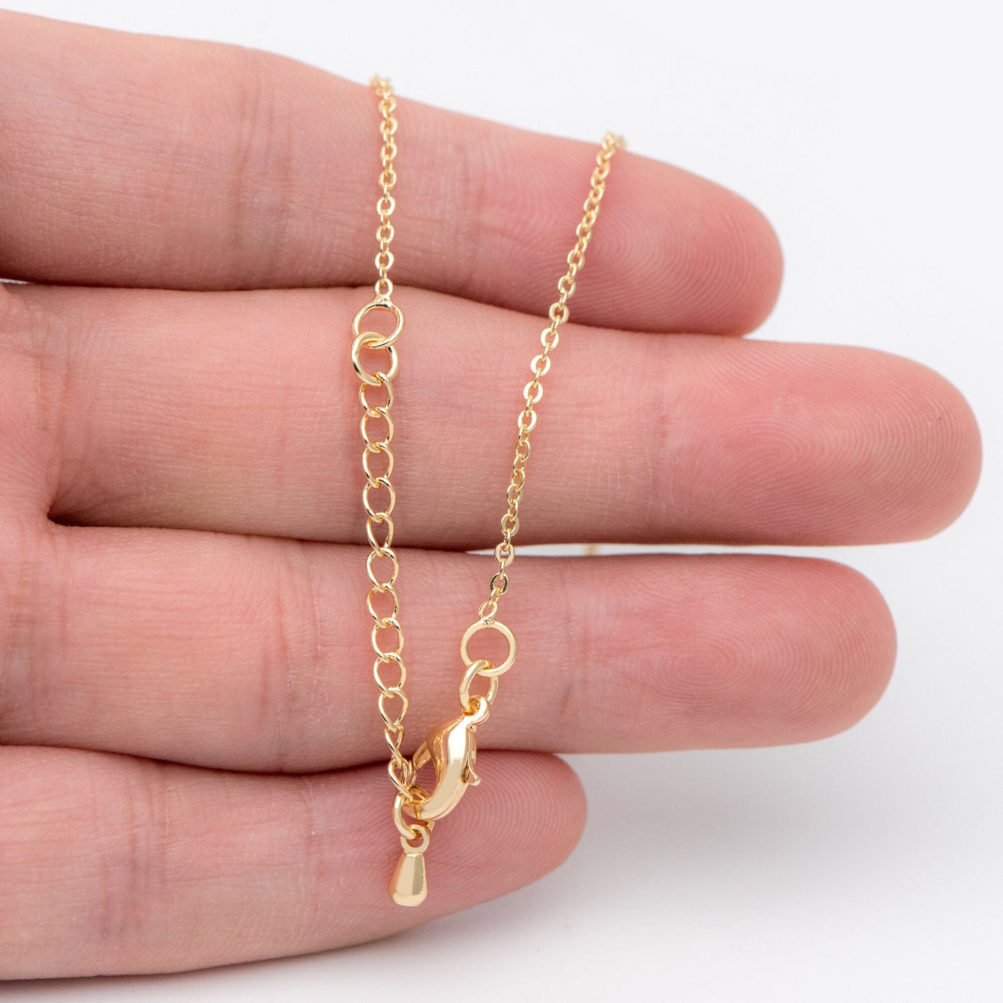 Gold plated Brass Cable Chains 1.3mm, Finished Dainty Necklace with Extender Chain, 18-20 Inch Adjustable, Ready to Wear (#LK-314)
