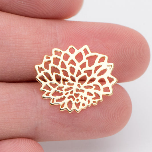 10pcs Gold Filigree Charms 20x17mm, 18K Gold plated Brass Floral Connectors (GB-930)