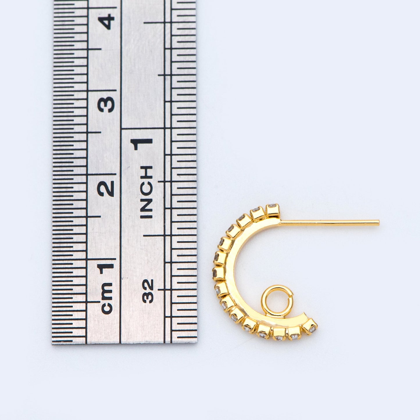 10pcs CZ Pave Gold Earring Studs, 18K Gold Plated Brass Ear Posts, Sparkly Bar Earring Components (GB-936)