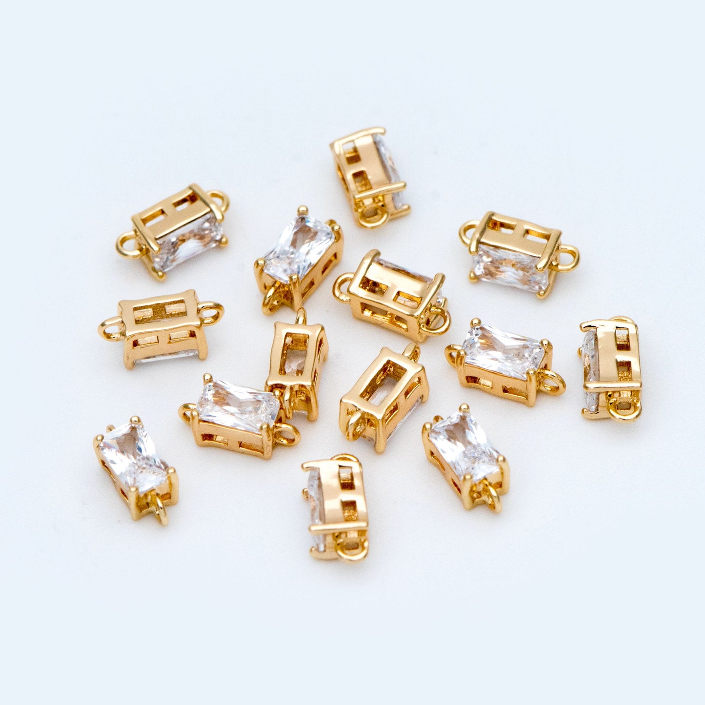 10pcs CZ pave Gold Rectangle Connectors 8mm, Gold Plated Brass Square Charm Pendants (GB-2947-C)
