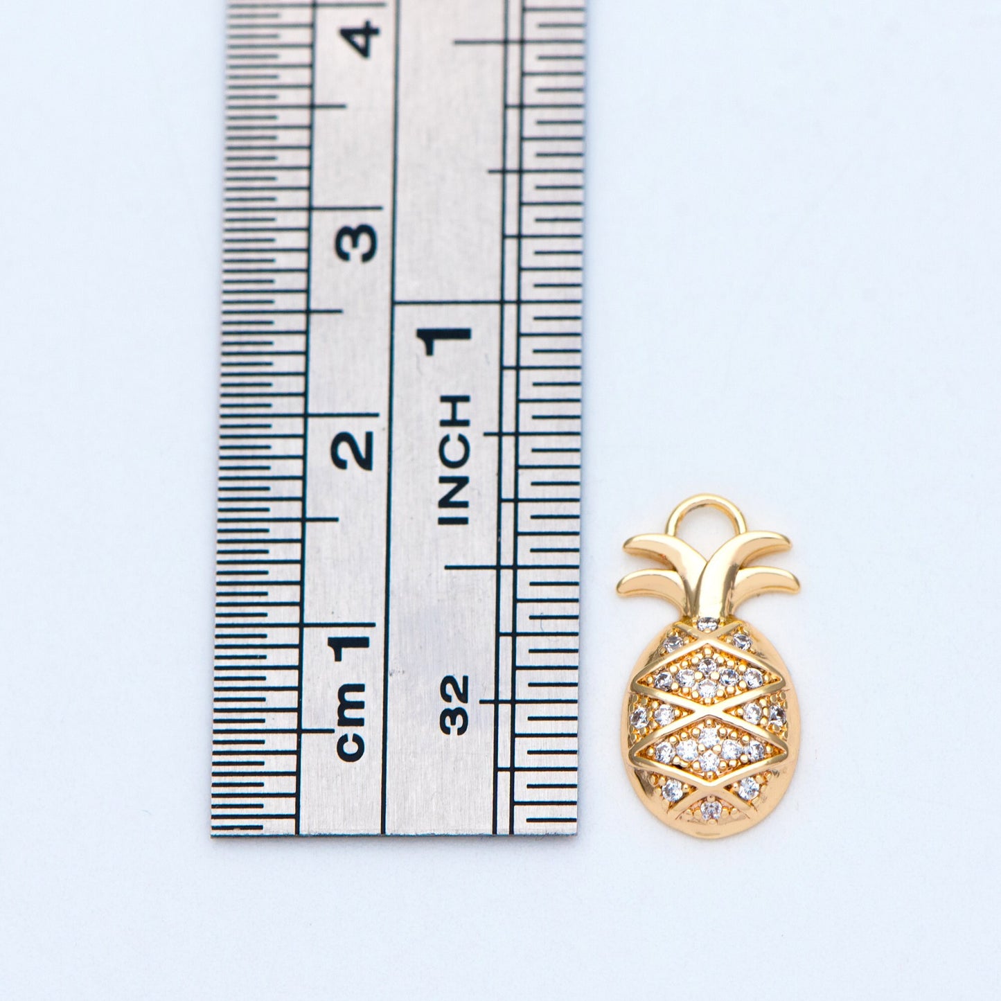 4pcs CZ pave Gold/ Silver Pineapple Charms 16x8mm, 18K Gold/ Rhodium plated Brass Pineapple Pendants (GB-4095-C)