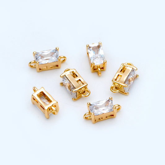 10pcs CZ pave Gold Rectangle Connectors 8mm, Gold Plated Brass Square Charm Pendants (GB-2947-C)