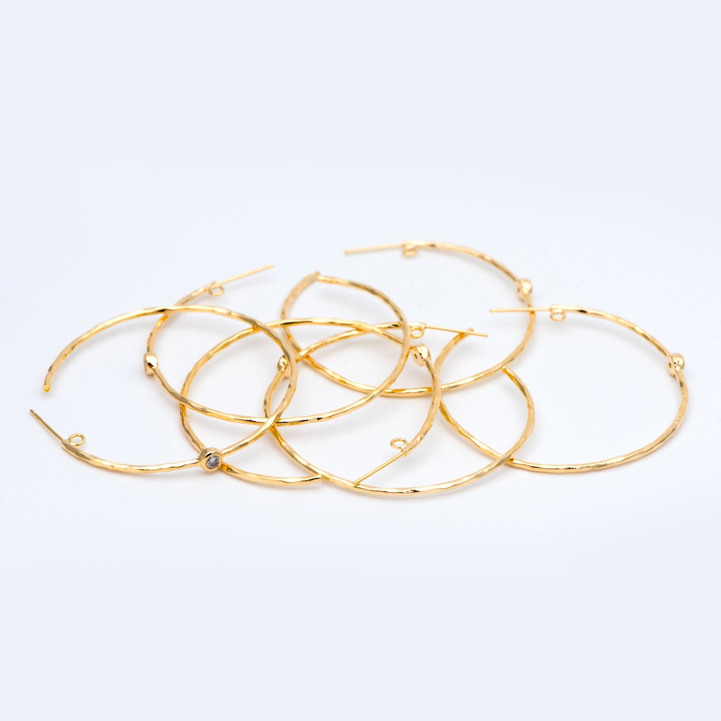 4pcs CZ pave Gold Earring Posts, Geometric Round Ring Stud Earring, Circle Hoop Size 50mm (GB-829)