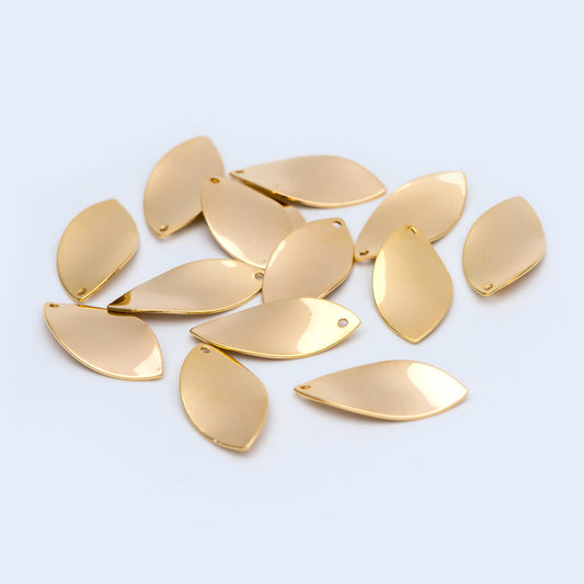 10pcs Gold/ Silver Leaf Charms, Gold/ Rhodium plated Brass, Twist Oval Pendants 23x11mm (GB-981)