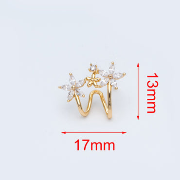 4pcs Flower Ear Cuff Studs, 18K Gold plated Brass, CZ pave Ear Climbers, Floral Ear Crawlers, Wrap Statement Earrings (#GB-773)