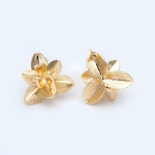 10pcs Gold/ Silver Tone Flower Ear Post with Loop, 15mm, 18K Gold/ Rhodium Plated Brass, Foral Stud Earrings (GB-984)
