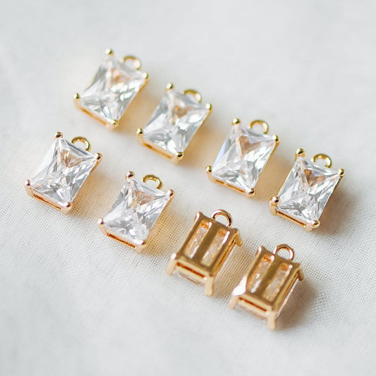 10pcs CZ Pave Gold Rectangle Charms 11x7mm, 18K Gold plated Brass Square Pendants (GB-1151-C)