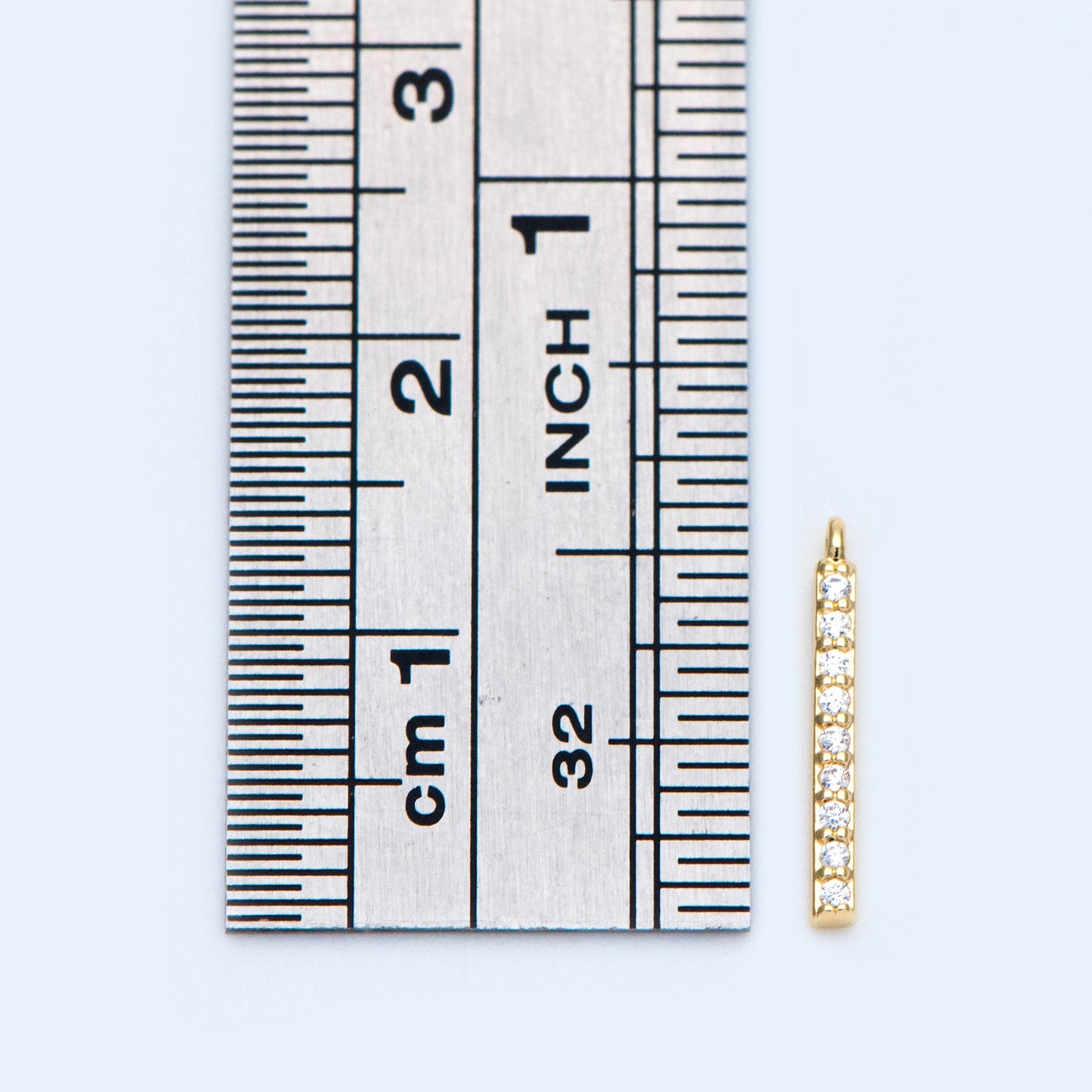 10pcs CZ Pave Gold/ Silver/ Rose Gold Bar Charms 13mm, Real Gold plated Brass, Cubic Zirconia Stick Charms (GB-996)