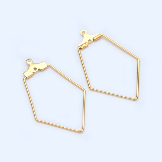 10pcs Gold/ Silver Rhombus Wire Pendants 36x21mm, 18K Gold/ Rhodium plated Brass, Drop Geometric Charms, Can Open to Thread Beads (GB-993-1)