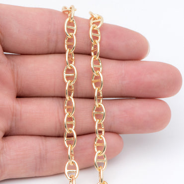 Gold plated Brass Mariner Anchor Link Chain 4.8/ 5.2/ 5.8mm, Chain Findings Wholesale (#LK-334)/ 1 Meter=3.3 ft