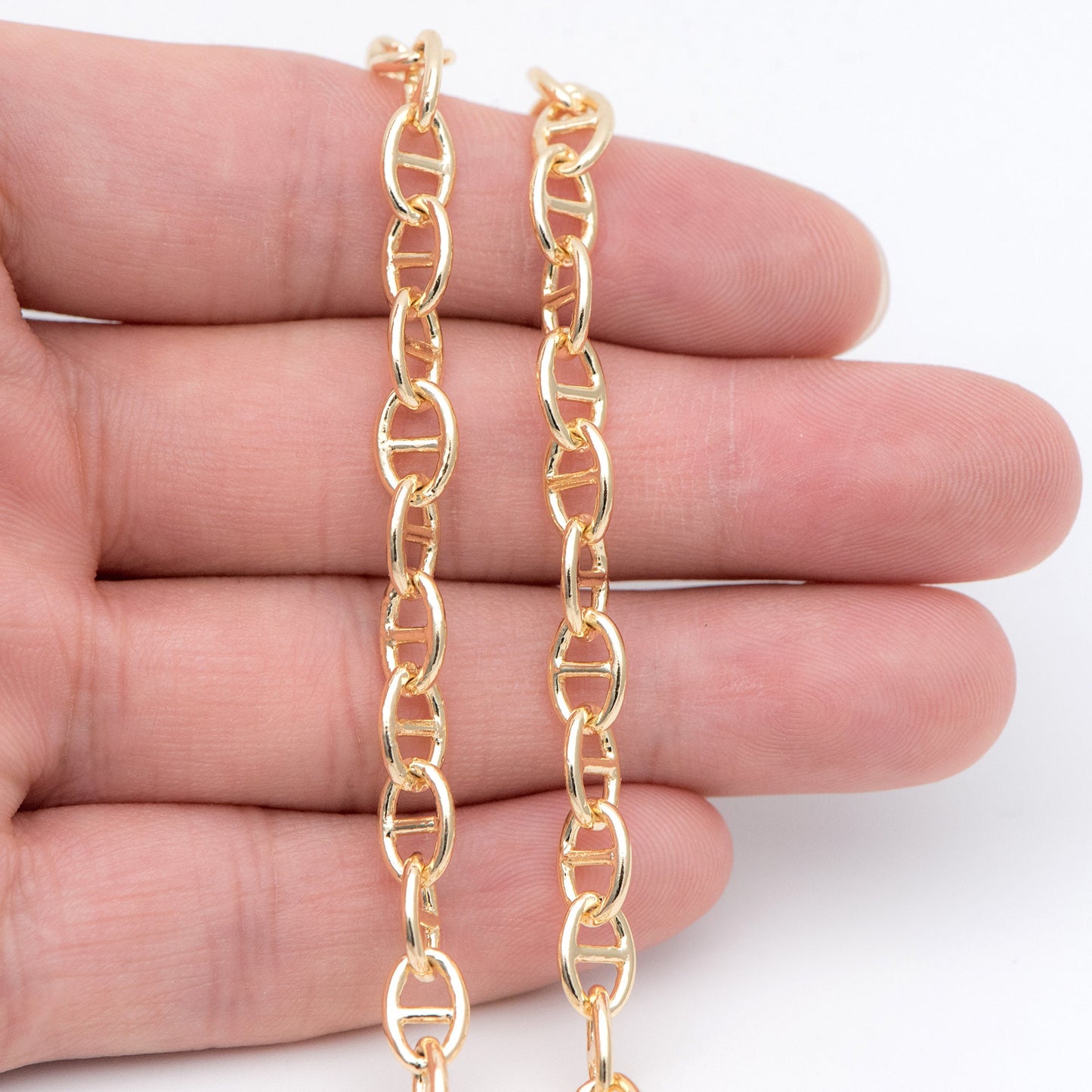 Gold plated Brass Mariner Anchor Link Chain 4.8/ 5.2mm, Chain Findings Wholesale (#LK-334)/ 1 Meter=3.3 ft