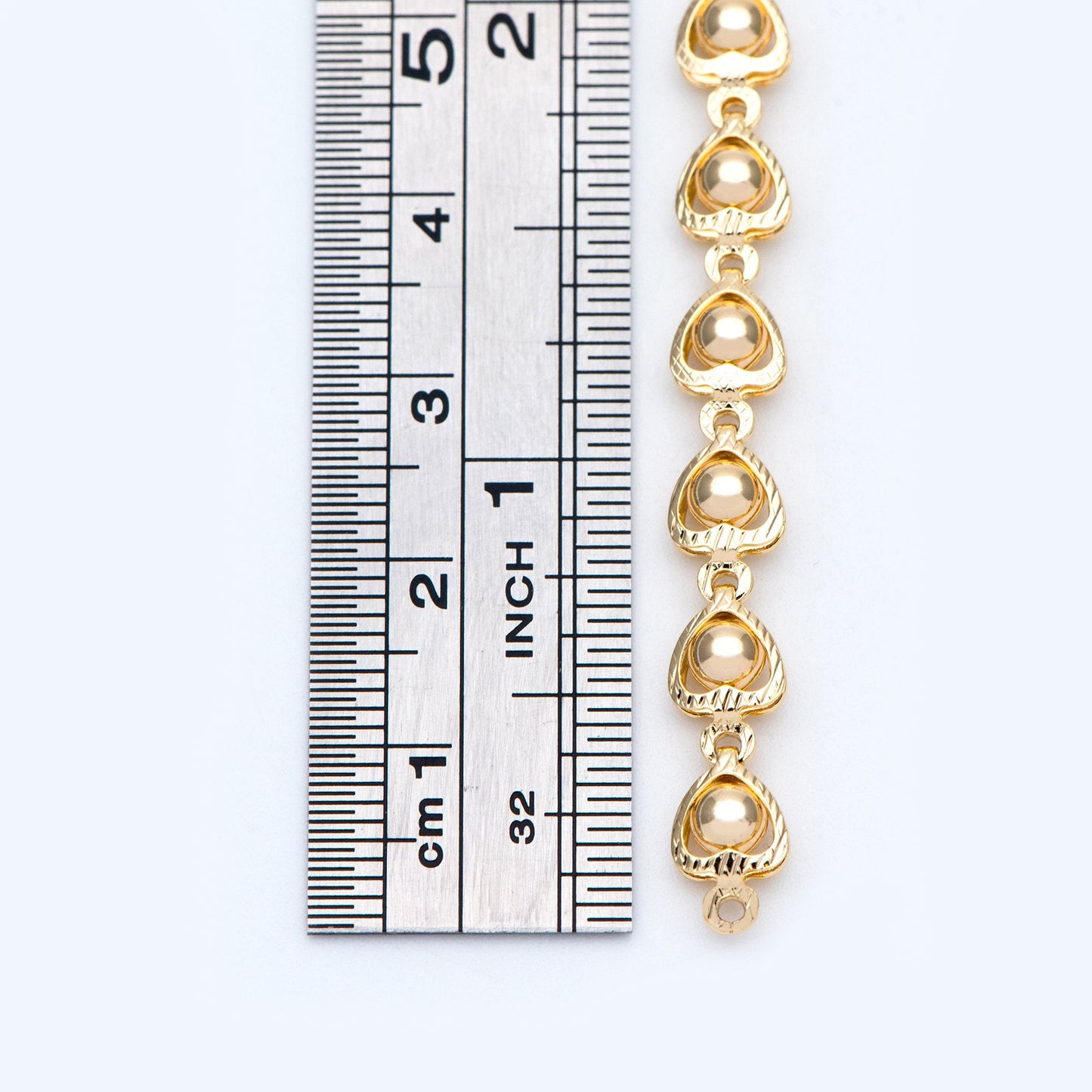 Gold Beaded Heart Chain 6mm, 18K Gold plated Brass, Quality Chain for DIY Jewelry (#LK-330)/ 1 Meter=3.3 ft