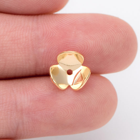 10pcs Flower Bead Caps 9mm, Real Gold plated Brass, Floral Spacer Beads (GB-1032)