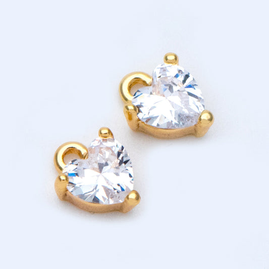 4pcs CZ pave Gold/ Silver tone Heart Charms 8x6mm, Gold/ Rhodium Plated Brass Heart Pendants (GB-2782-A)