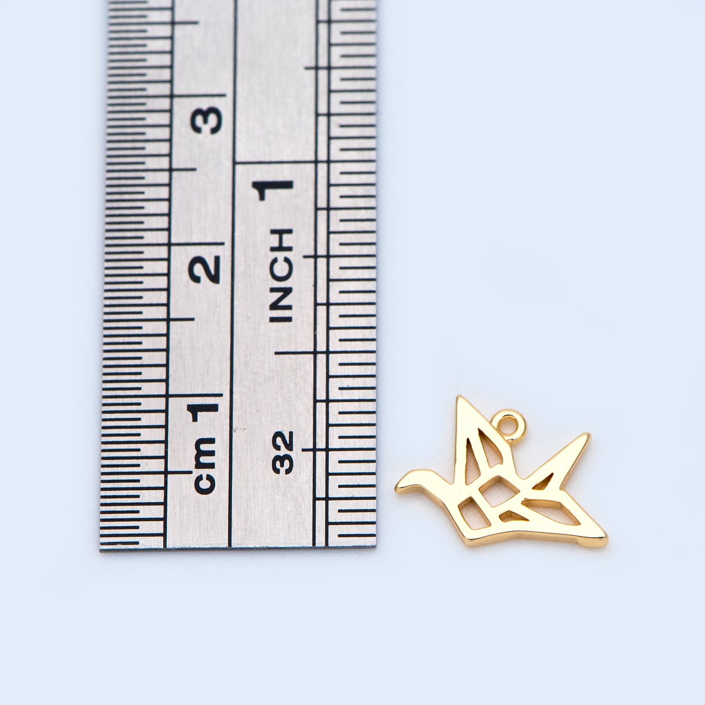 10pcs Origami Paper Crane Charms, Real Gold plated Brass Bird Pendants 13x9mm (GB-1053)