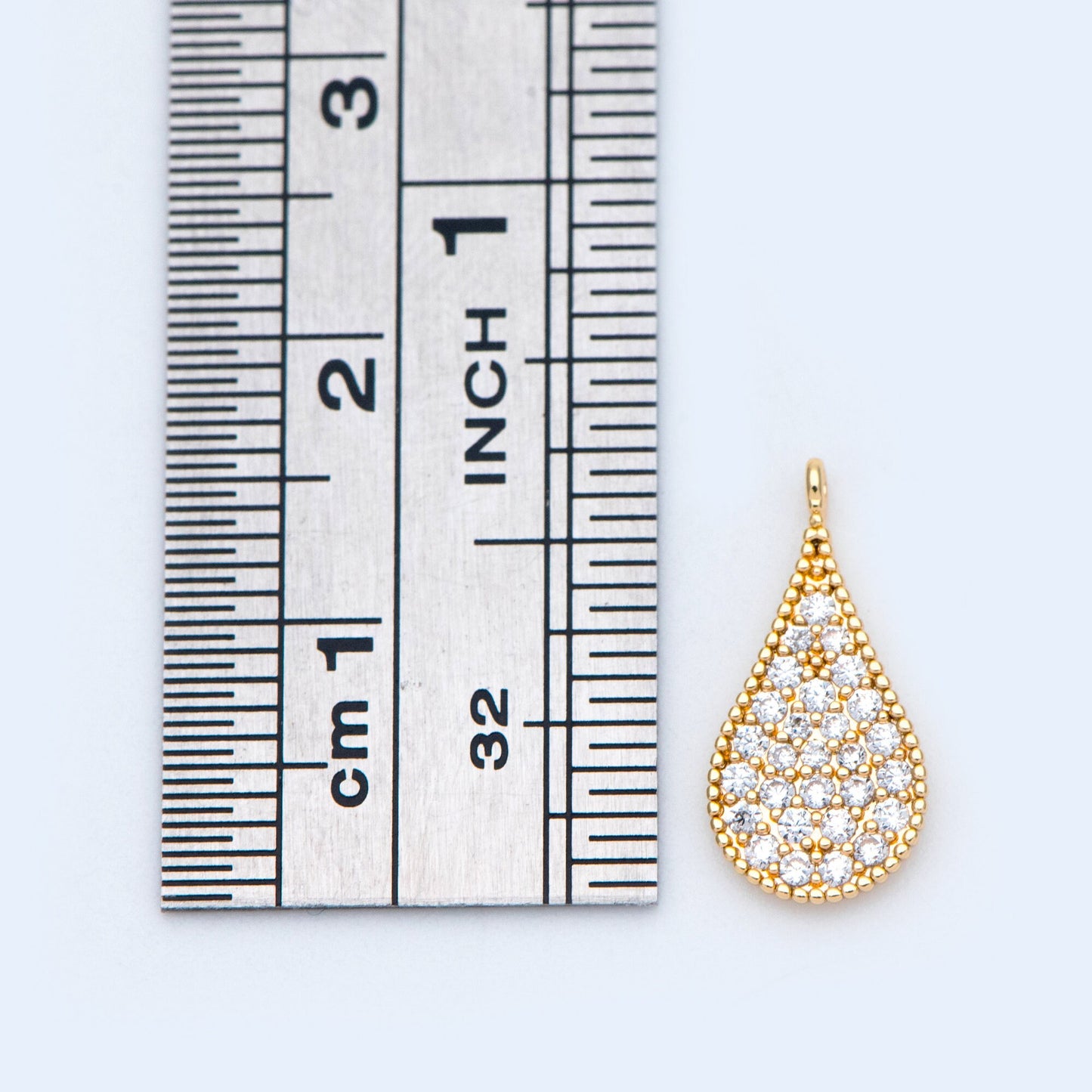4pcs CZ Pave Gold Teardrop Charms 15x7mm, 18K Gold plated Brass Drop Pendants (GB-160-C)