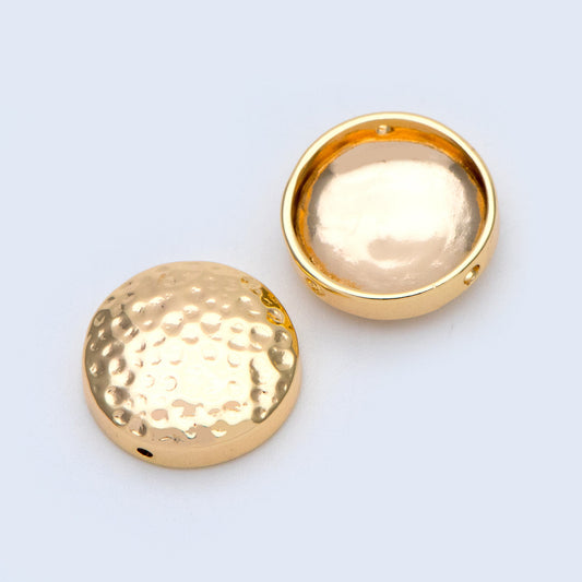 10pcs Gold plated Brass Cabochon Charms 14mm, Hammered Connectors with 3 Holes (GB-1047)