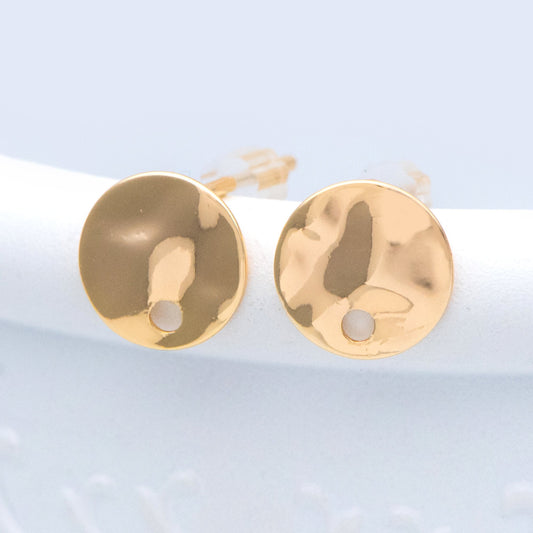 10pcs Gold Round Hammered Disc Ear Posts 8/ 10mm, 18K Gold plated Brass, Geometric Stud Earring Components (GB-1060)