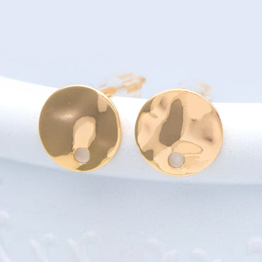 10pcs Gold Round Hammered Disc Ear Posts 8/ 10mm, 18K Gold plated Brass, Geometric Stud Earring Components (GB-1060)