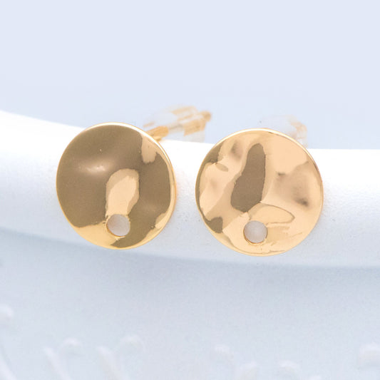 10pcs Gold Round Hammered Disc Ear Posts 8/ 10mm, 18K Gold plated Brass, Geometric Stud Earring Components (GB-1060)
