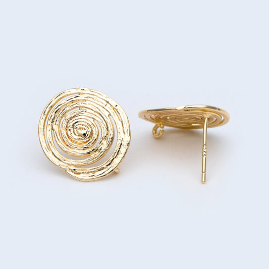 10pcs Gold/ Silver Filigree Round earring with Loop 15x17mm, Gold/ Rhodium plated Brass ear stud (GB-1066)