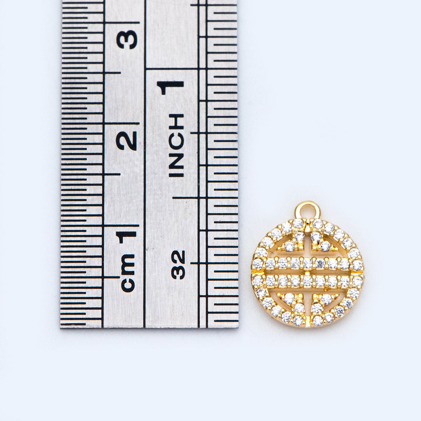 4pcs CZ Pave Gold Round Charms 11x12mm, 18K Gold plated Brass, Round Disk Pendants (GB-3464-B)