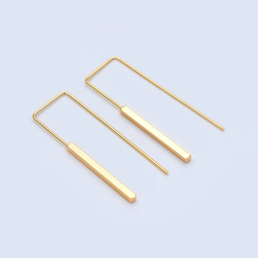 10pcs Gold/ Silver tone Cube Ear Hooks 14x40mm, Gold/ Rhodium plated Brass Simple Earwire Components, Square Earring Hooks (GB-1087)