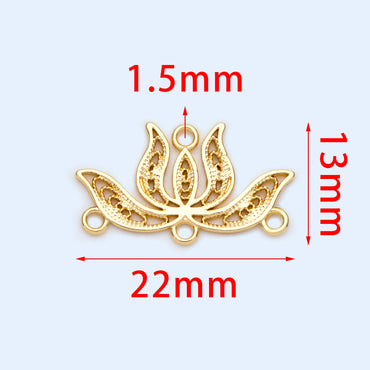 10pcs Gold Lotus Pendants 13x22mm, 18K Gold plated Brass, Lotus Flower Charm Connectors (GB-1010-B)