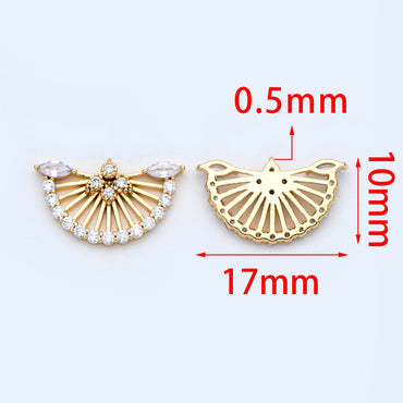10pcs CZ Pave Gold Fan Shaped Charm 17x10mm, 18K Gold plated on Brass (GB-853)