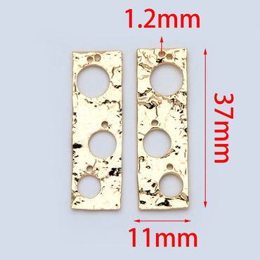 10pcs Gold plated Brass Rectangle Charm, Geometric Bar Pendant, Hammered Square Connectors 37x11mm (GB-2977-G)