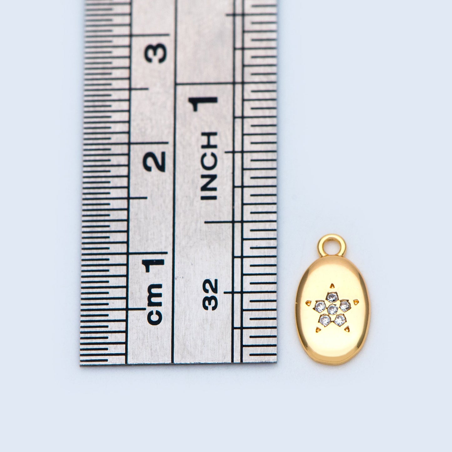 10pcs Gold plated Brass Oval Disc Charms 11x6mm, CZ Pave Star Disk Pendants (GB-162-D)