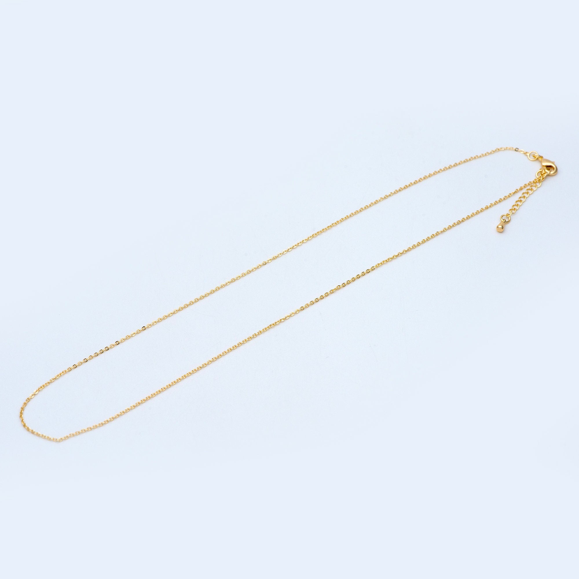 Gold plated Brass Cable Chains 1.3mm, Finished Dainty Necklace with Extender Chain, 18-20 Inch Adjustable, Ready to Wear (#LK-314)