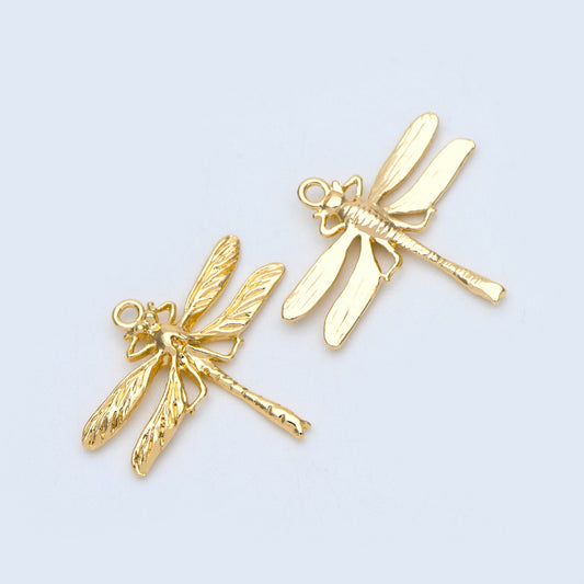 4pcs Gold/ Rhodium plated Brass Dragonfly Charm Pendants 22x25mm (GB-3196-C)
