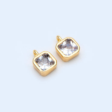 10pcs CZ pave Gold Square Charms 4x5mm, Gold Plated Brass Mini Pendants (GB-992-A)