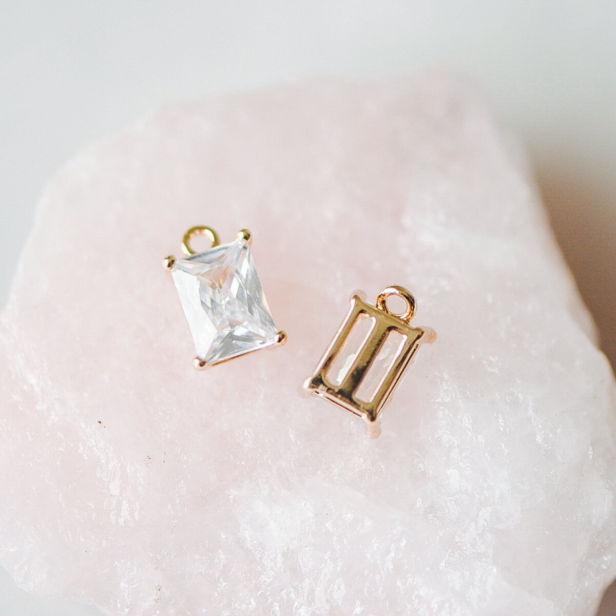 10pcs CZ Pave Gold Rectangle Charms 11x7mm, 18K Gold plated Brass Square Pendants (GB-1151-C)