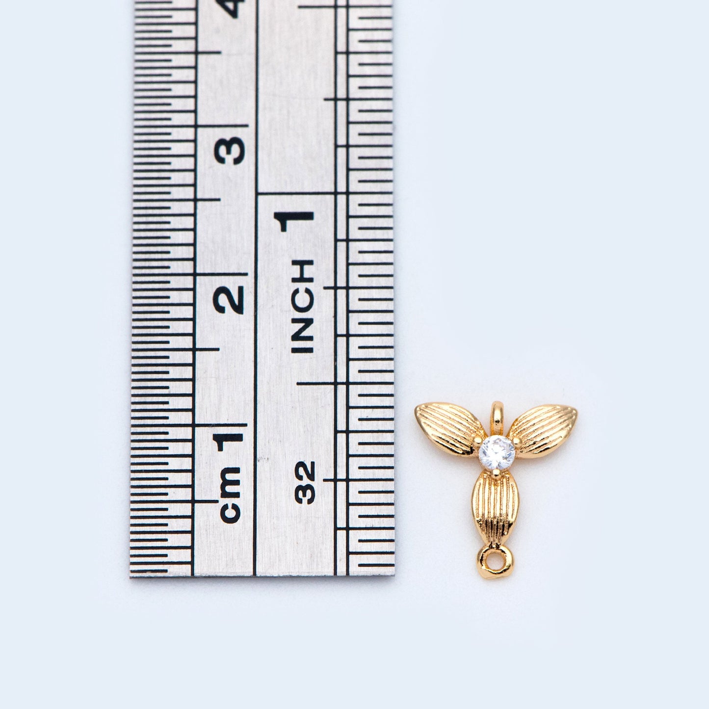 10pcs CZ Pave Gold Leaf Charms 11x10.5mm, Mini Flower Connector Pendants (GB-3780-F)