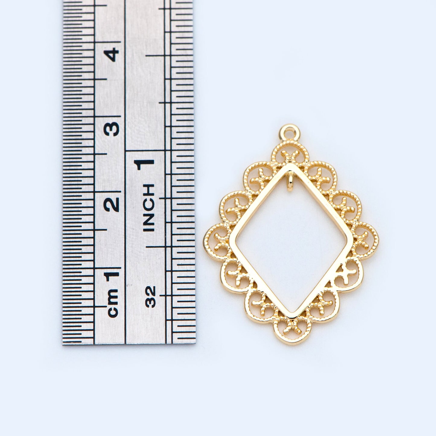 10pcs Gold plated Brass Rhombus Charms 29x22mm, Filigree Geometric Connector Pendants, Dangle Earring Components (GB-1017)