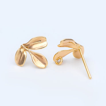 10pcs Gold/ Silver Tone Leaf Earring with Loop, Gold Plated Brass Stud Earrings, DIY Ear Findings (GB-1086)