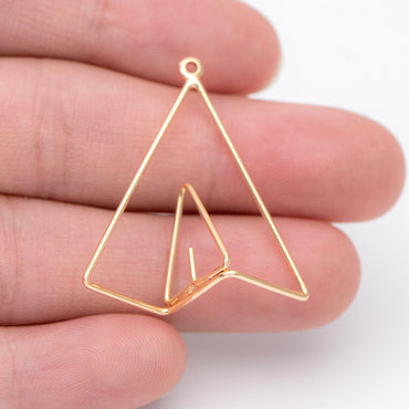10pcs Gold Triangle Charms, 18K Gold plated Brass, Geometric Pendants 28mm (GB-1085)