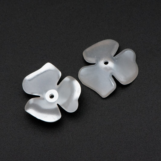 20pcs Plastic Floral Bead Caps 20mm, Pearl White Acrylic Flowers (#SL020-2)