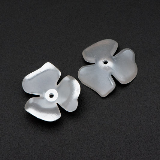 20pcs Plastic Floral Bead Caps 20mm, Pearl White Acrylic Flowers (#SL020-2)
