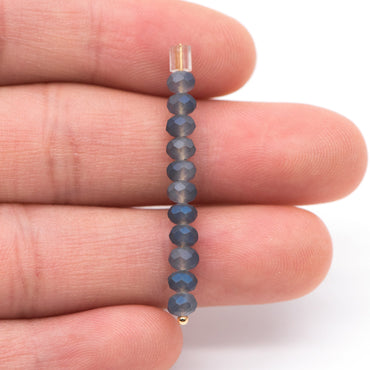 Frosted Crystal Rondelle 3x4mm, Faceted Glass Rondelle Beads, Matte Montana Blue -(BZ04-157)/ 145 beads full strand