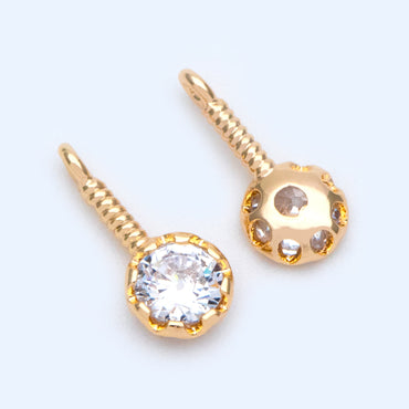 10pcs Cubic Zirconia Round Drop Charms 12x5.5mm, CZ Bar Charm, Gold plated Brass Charm (GB-1098)