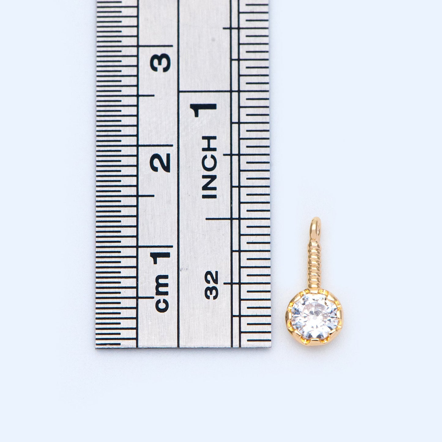 10pcs Cubic Zirconia Round Drop Charms 12x5.5mm, CZ Bar Charm, Gold plated Brass Charm (GB-1098)