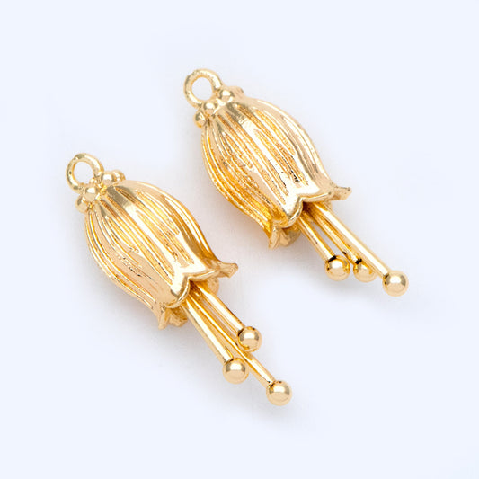 10pcs Gold/ Silver Flower Charms, 23x7mm,Real Gold/ Rhodium plated Brass, Floral Pendants (GB-1103-D)