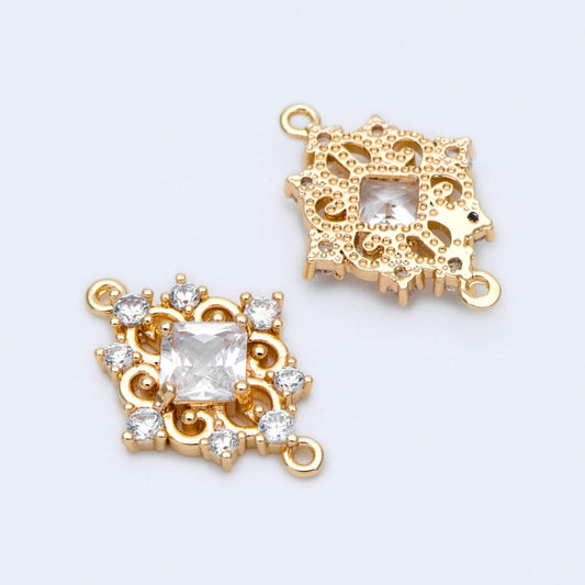 4pcs CZ Pave Gold Rhombus Connector 19x14mm,Victorian Style Earring Pendant, Rhombus Charm (GB-2535-D)