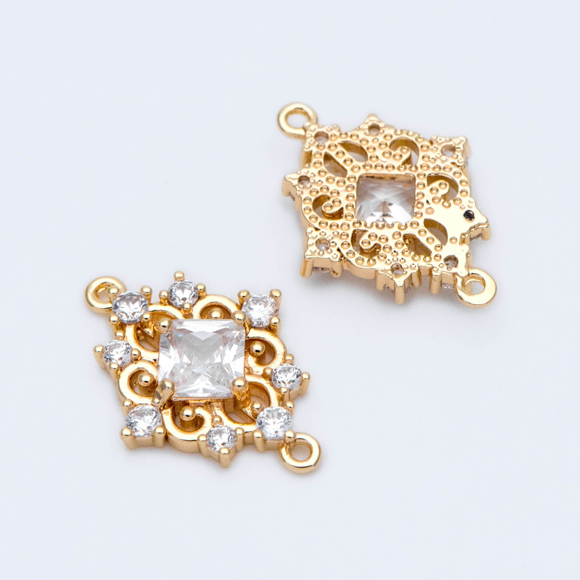 10pcs CZ Pave Gold Rhombus Connector 19x14mm,Victorian Style Earring Pendant, Rhombus Charm (GB-1196-1)