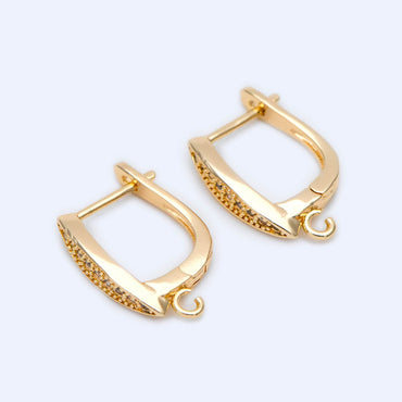 4pcs CZ Pave Gold Click-in Style Lever Back Earring Wires with Open Jump Ring,Earring Findings (GB-3904-F)